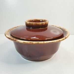 Vintage Hull 2-Tone Brown Drip Glaze 8" Oven Proof Covered Lidded Casserole USA